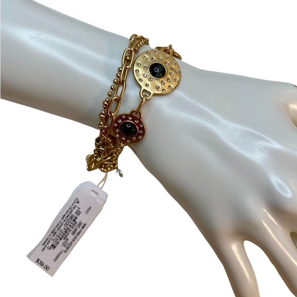 Lucky Brand Set Stone Pave Disc Chain Layer Bracelet.